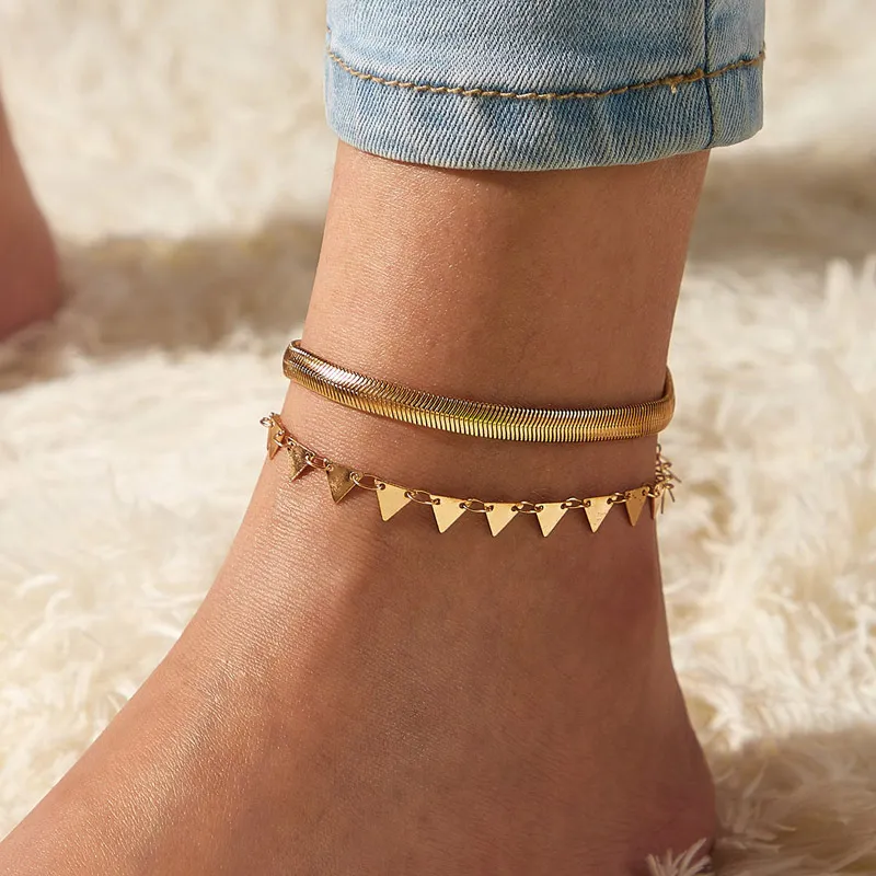 Elegant Double Layer Chain Anklet Set