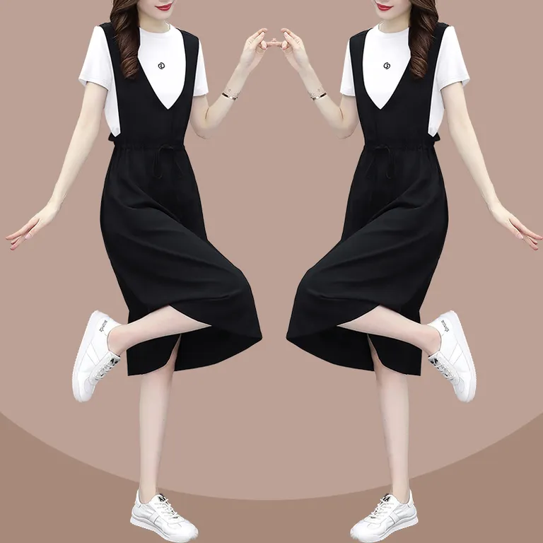 Thumbnail of Casual Black Color Drawstring Closure Two Piece Midi Dress