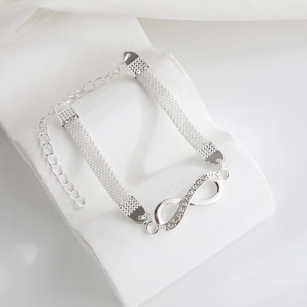 Silver Infinity Symbol Charm Anklet