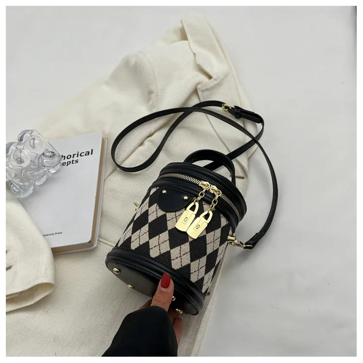 Thumbnail of Diamond Pattern Cylinder Bag With Chain Zipper