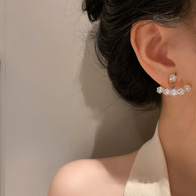 Exquisite Gold Crystal Stud Earrings