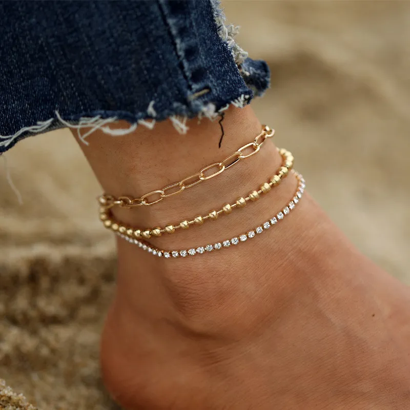 Golden Crystal Braided Chain Anklet