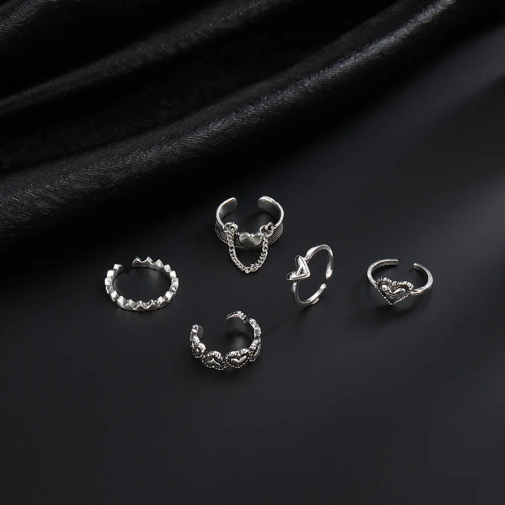 5 Pieces Silver Plated Bohemian Ring Set