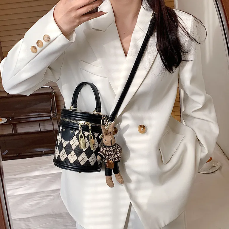 Thumbnail of Diamond Pattern Cylinder Bag With Chain Zipper