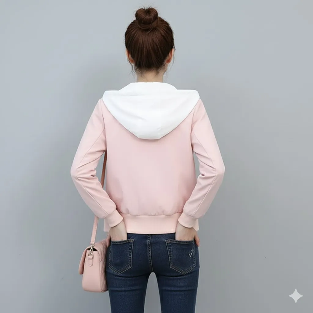 Stylish Pink Lightweight Hooded Jacket - Women's Casual Bomber