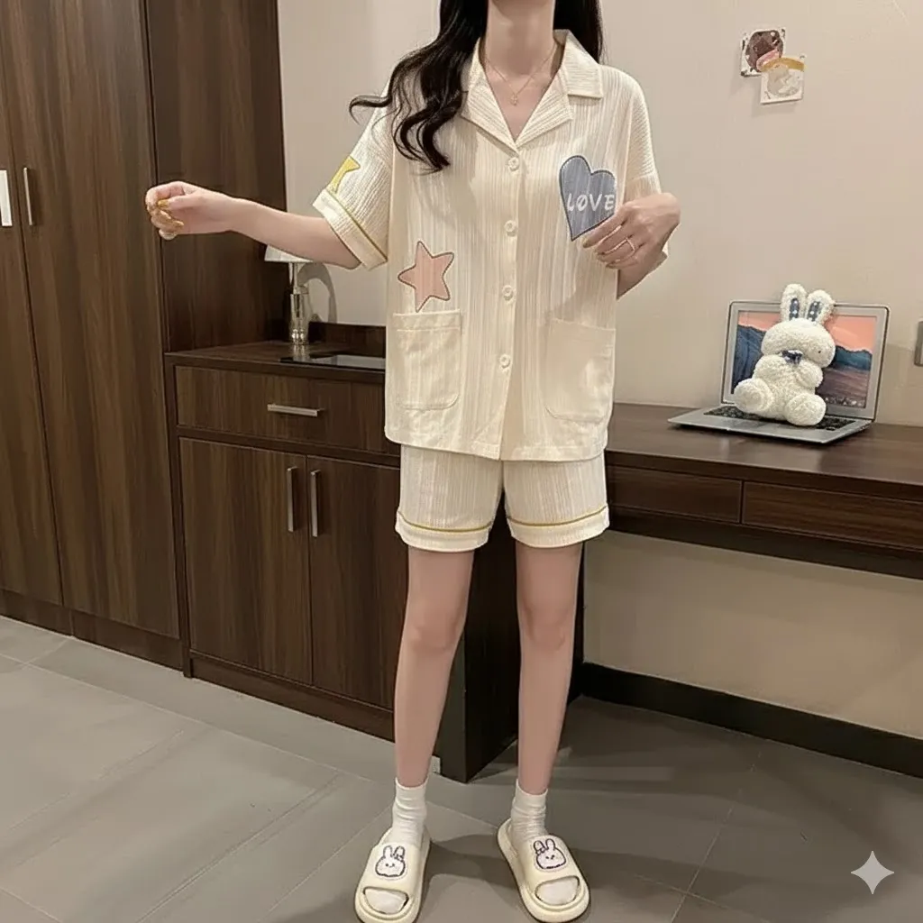 Women's 3-Piece Heart & Star Pajama Set | Dorbe UAE