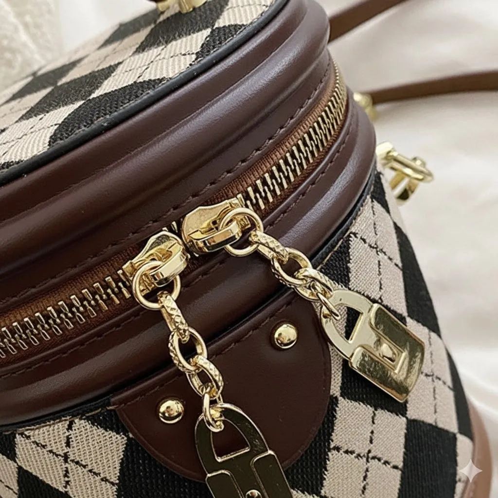 Thumbnail of Diamond Pattern Cylinder Bag With Chain Zipper