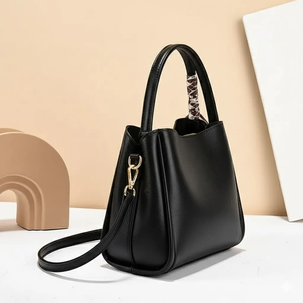 Thumbnail of Stylish Leather Plain Pattern Adjustable Strap Fashionable Handbag