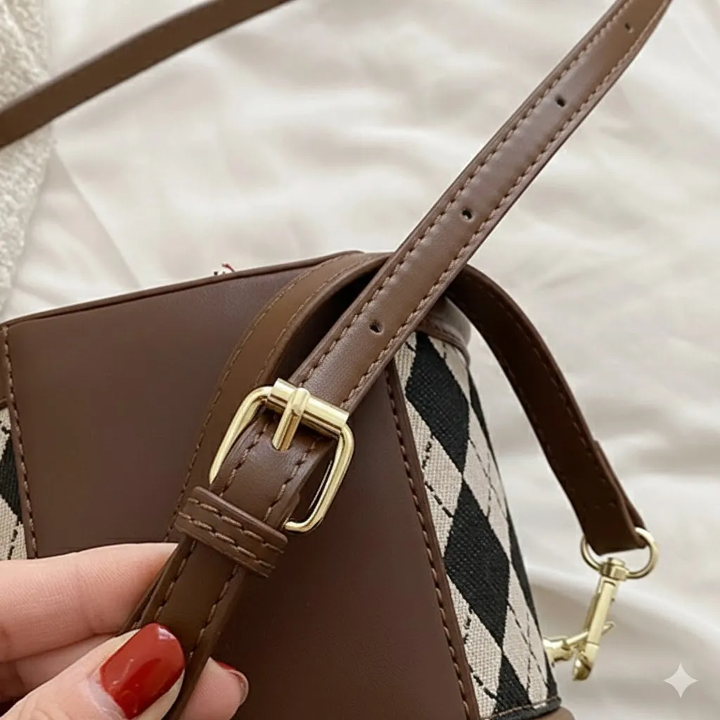 Diamond Pattern Cylinder Bag With Chain Zipper