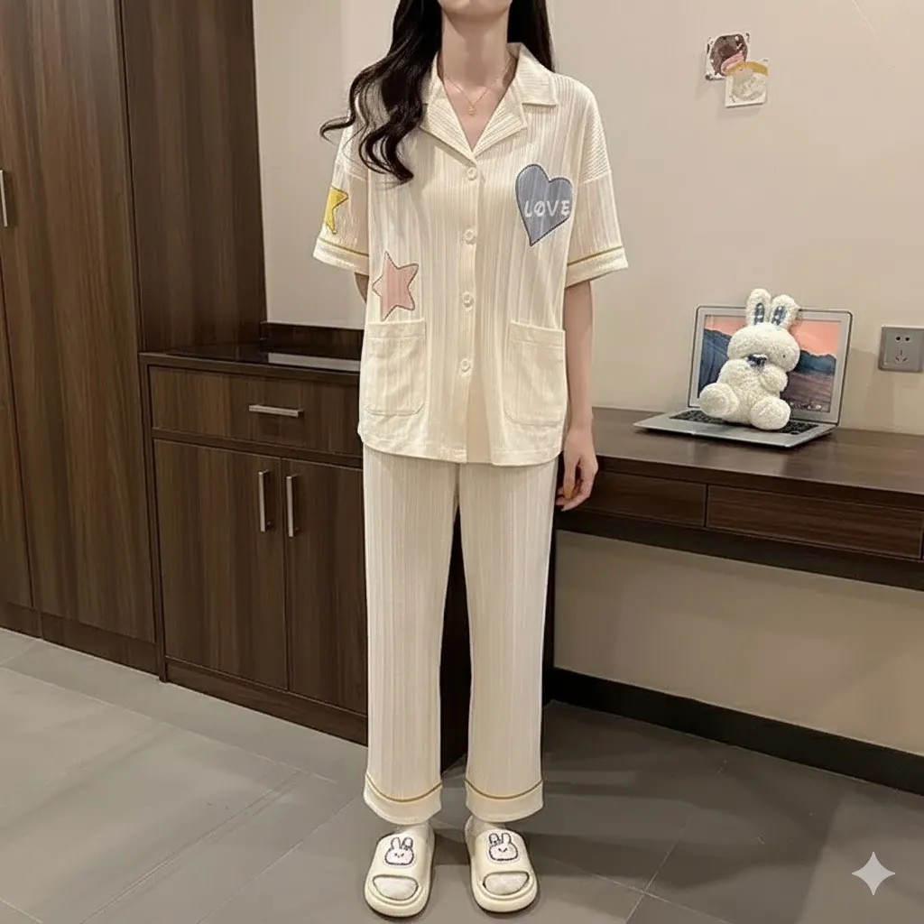 Women's 3-Piece Heart & Star Pajama Set | Dorbe UAE