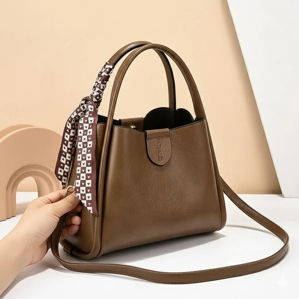 Thumbnail of Stylish Leather Plain Pattern Adjustable Strap Fashionable Handbag