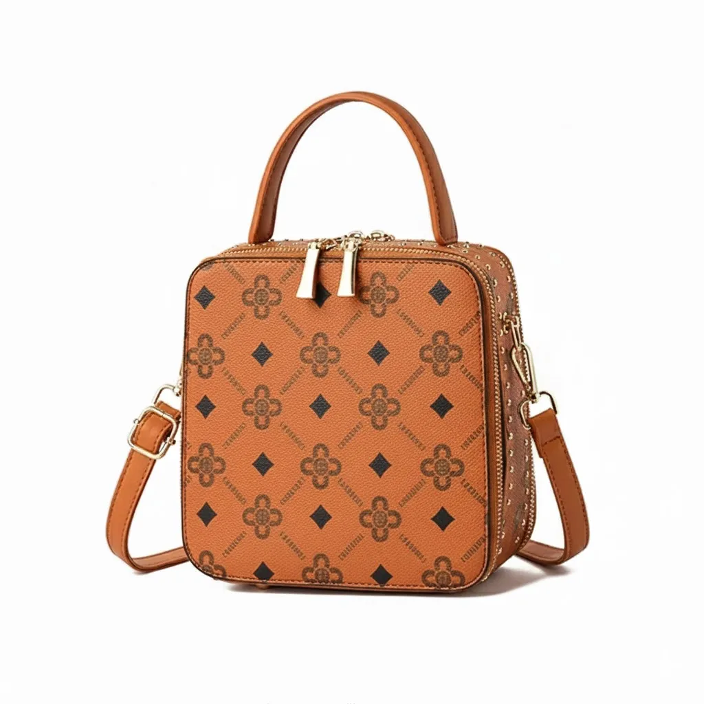 Thumbnail of Square Patterned Bag With Cute Bear And Knit Hat