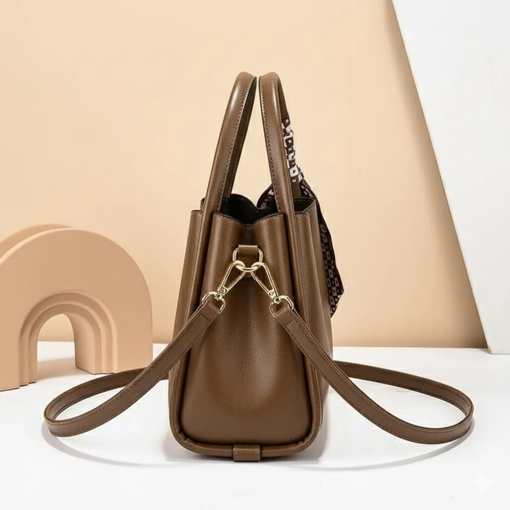 Stylish Leather Plain Pattern Adjustable Strap Fashionable Handbag