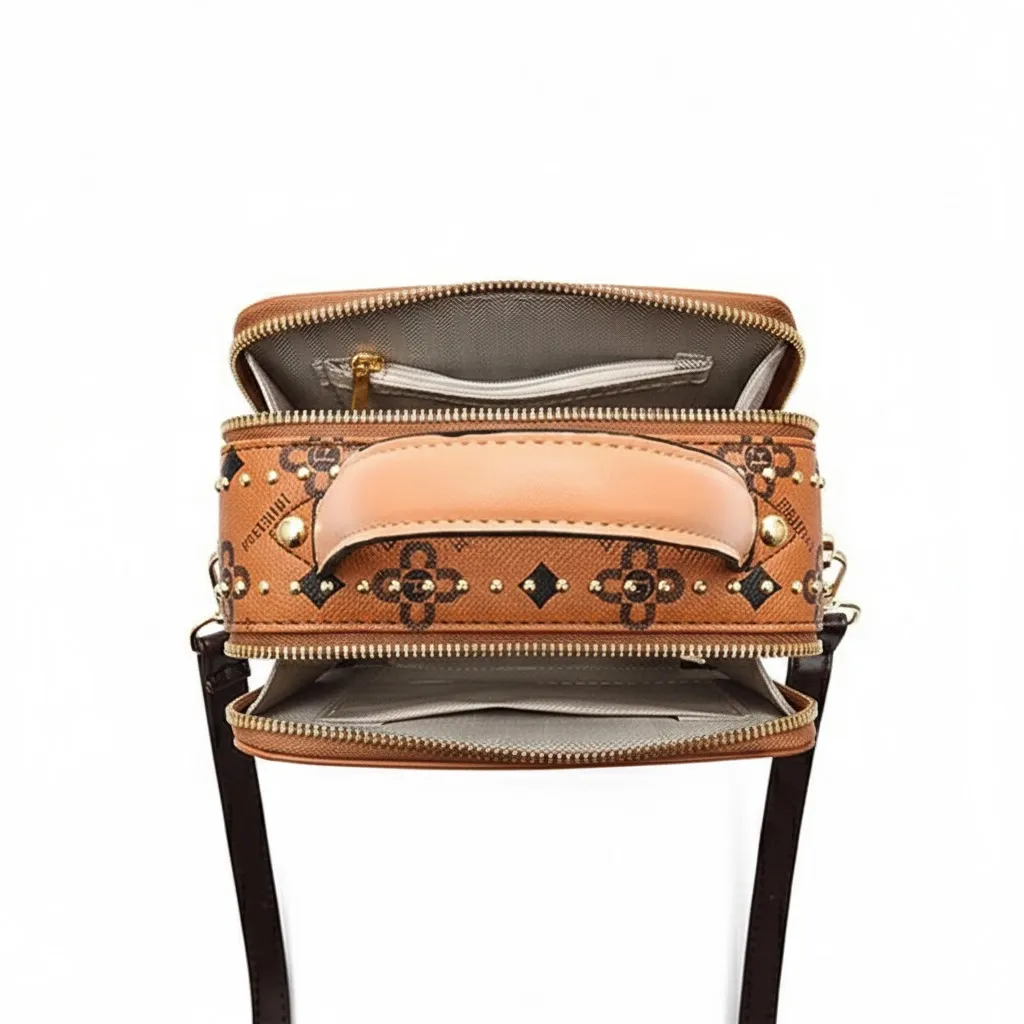 Square Patterned Bag With Cute Bear And Knit Hat