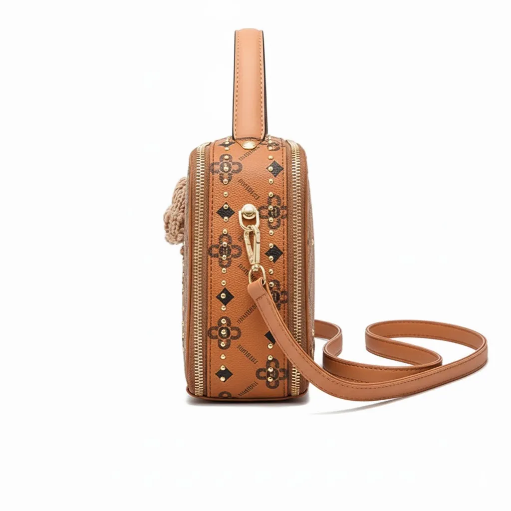 Thumbnail of Square Patterned Bag With Cute Bear And Knit Hat