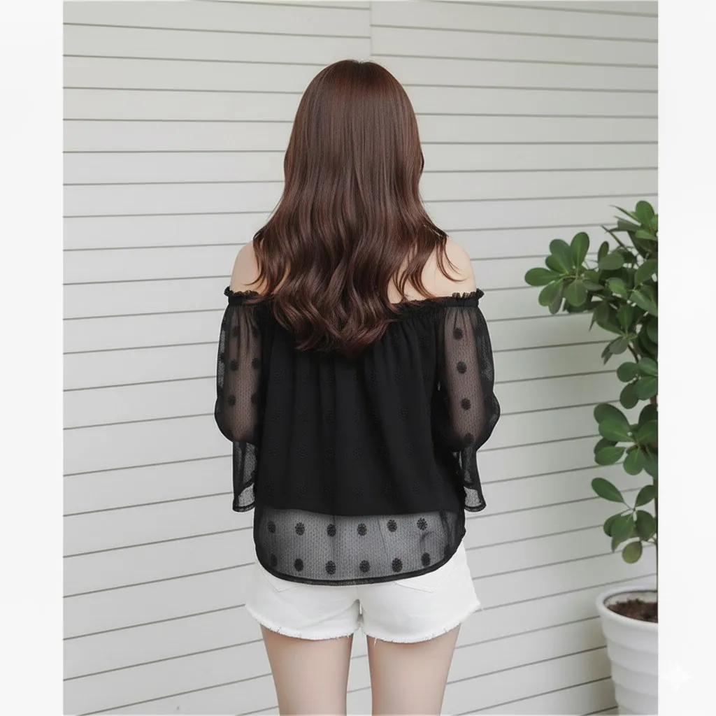 Chiffon Square Neck Sling Off Shoulder Blouse