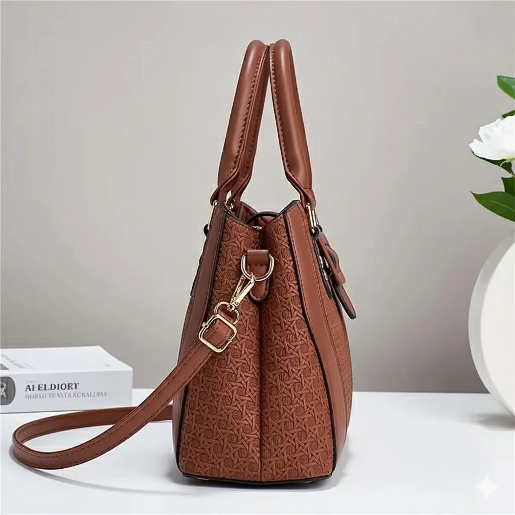 Textured Woven Style Handbag and Pouch Set