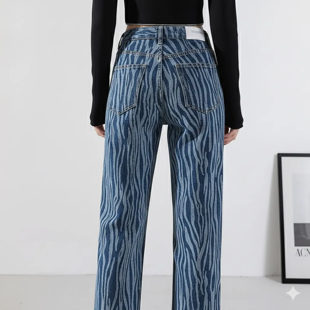 Thumbnail of Trendy Zebra Print Wide Leg Jeans - Women's High Waist Denim