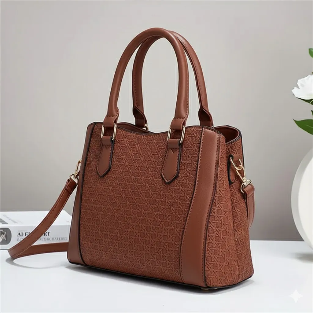 Thumbnail of Textured Woven Style Handbag and Pouch Set