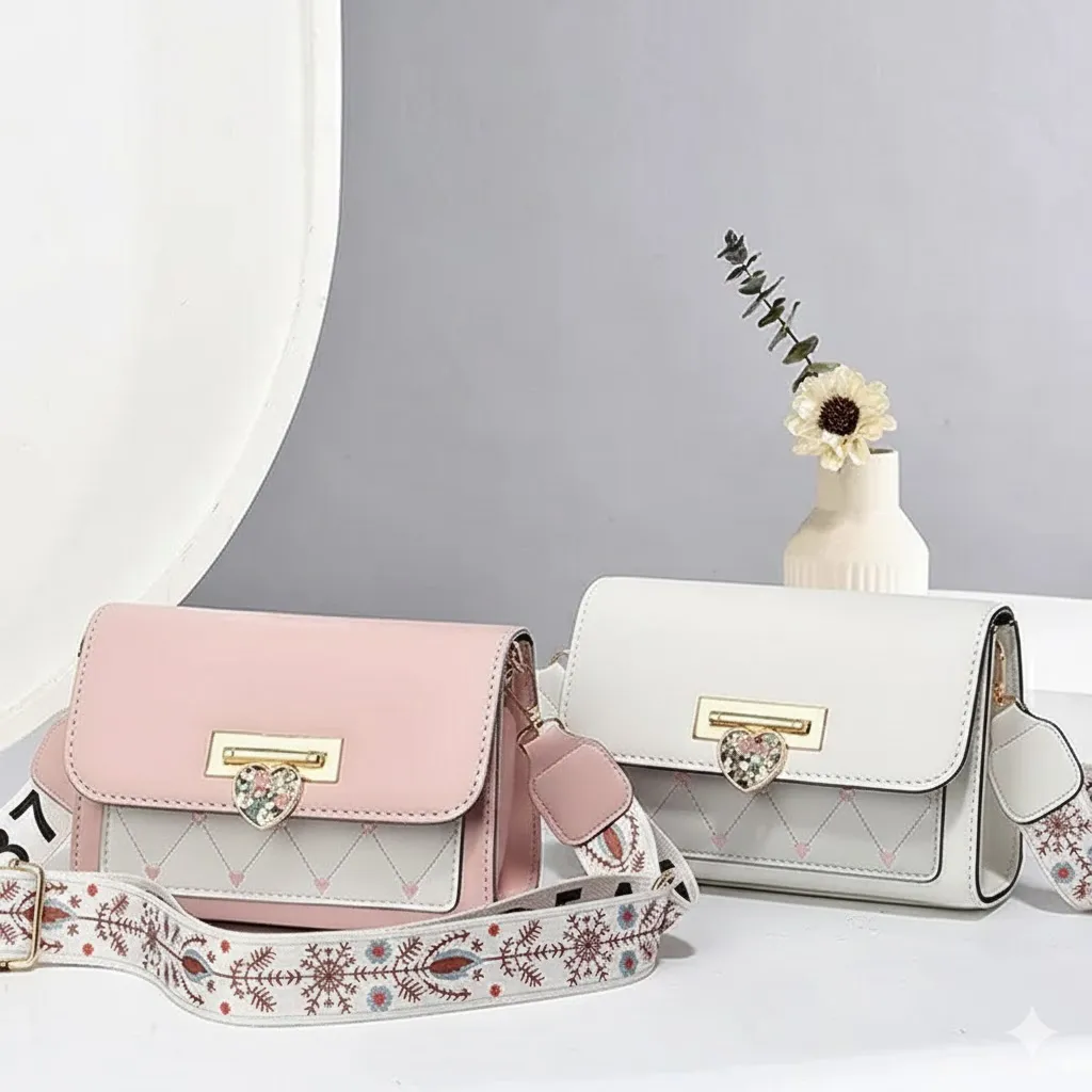 Ladies Bag With Heart Lock And Two Straps