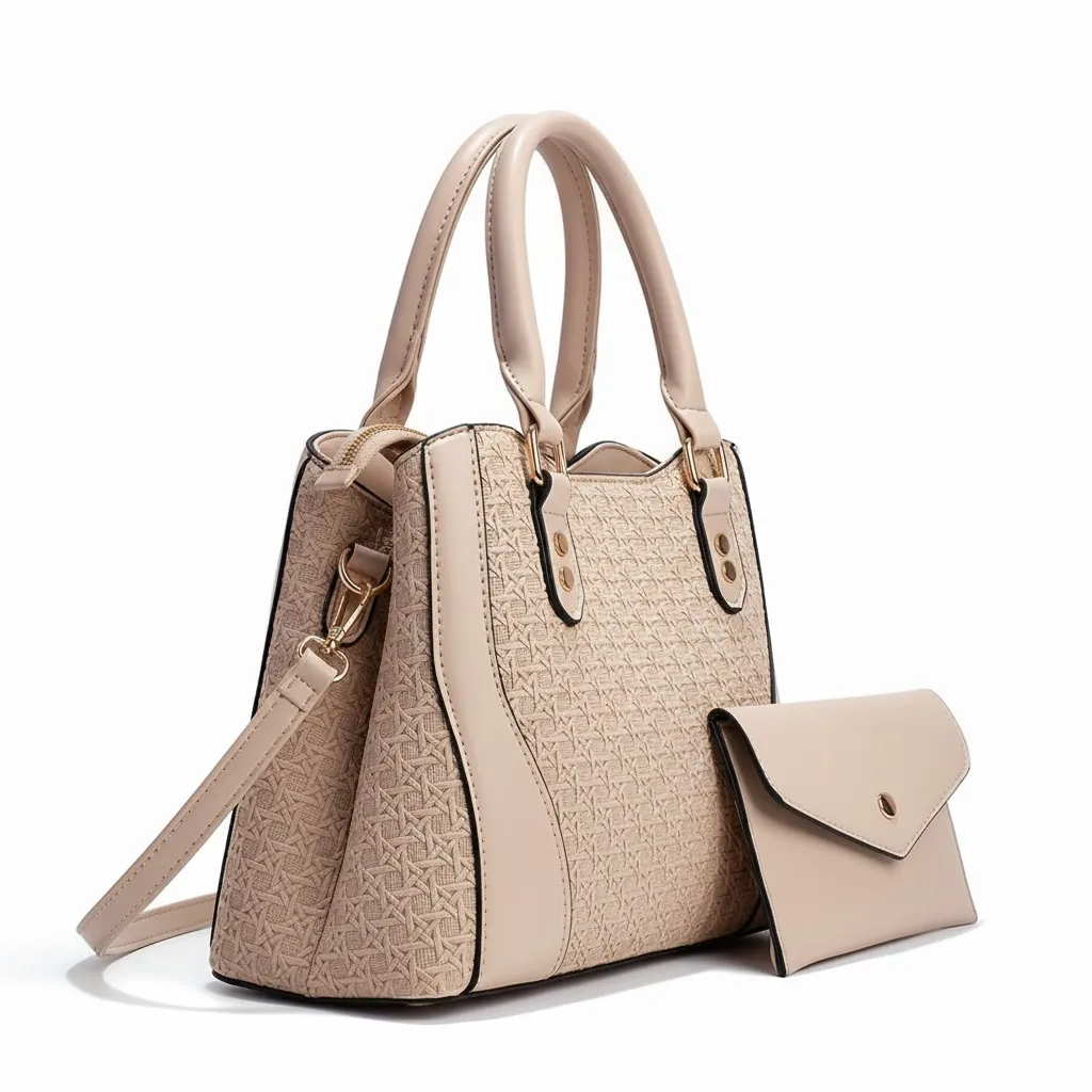 Thumbnail of Textured Woven Style Handbag and Pouch Set
