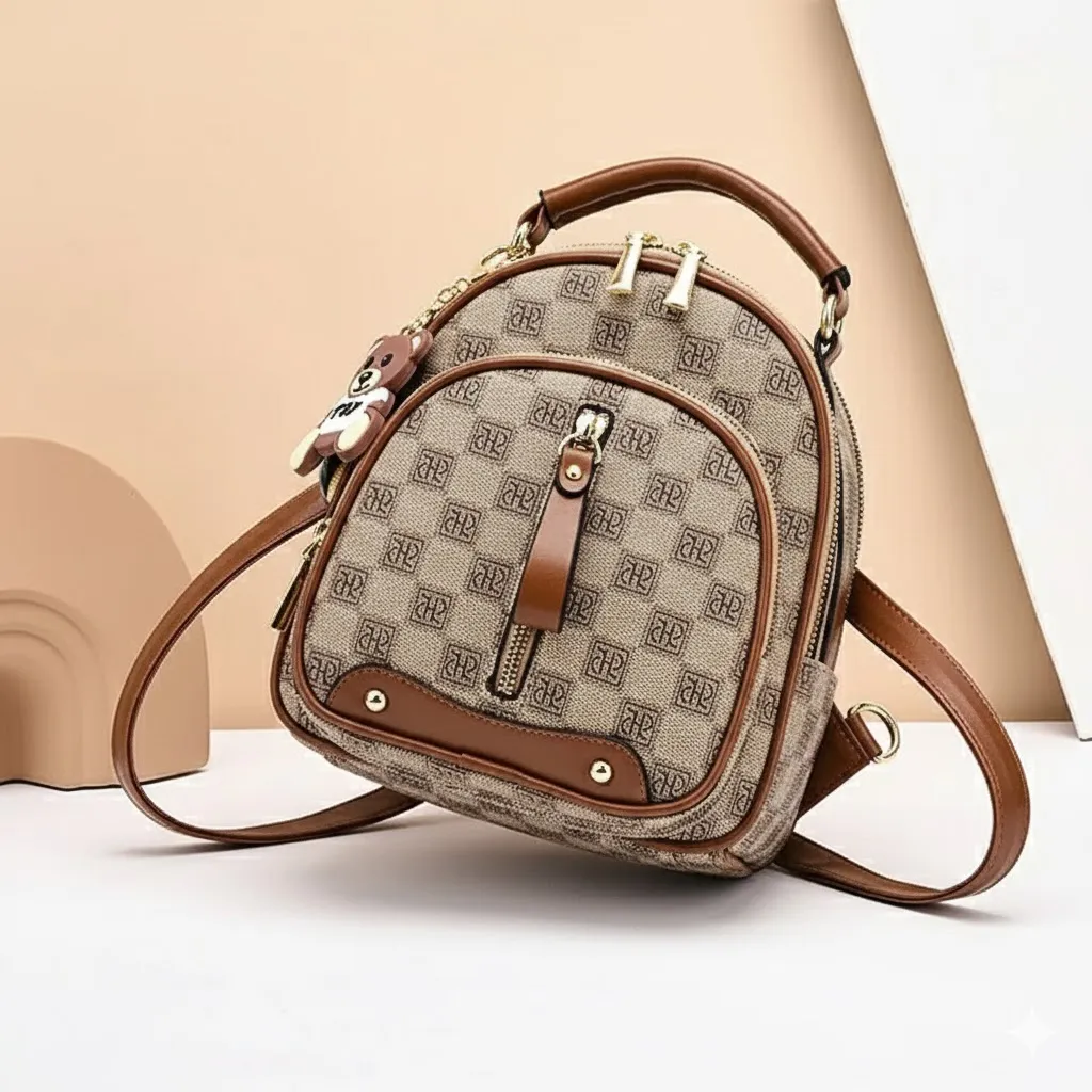 Thumbnail of Check Pattern Zip Closure Adjustable Strap Women Mini Backpack
