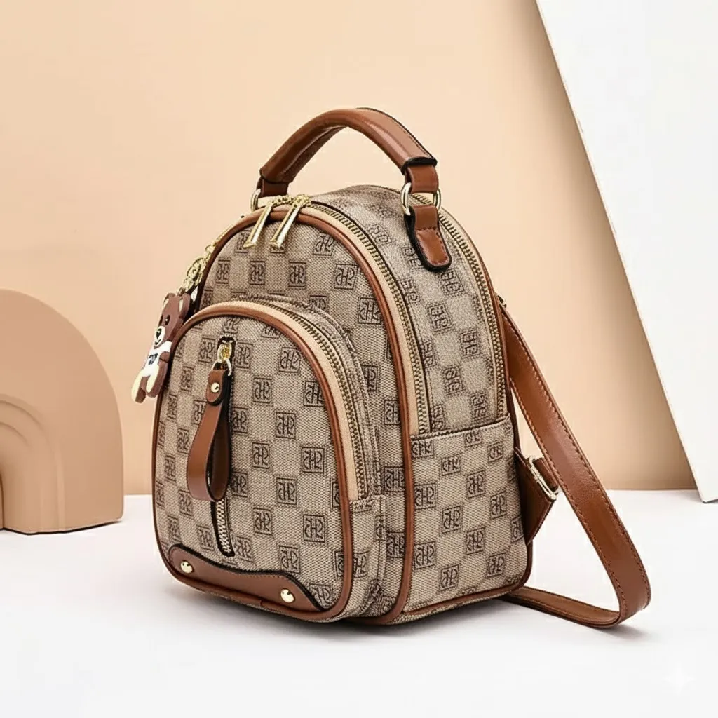 Thumbnail of Check Pattern Zip Closure Adjustable Strap Women Mini Backpack