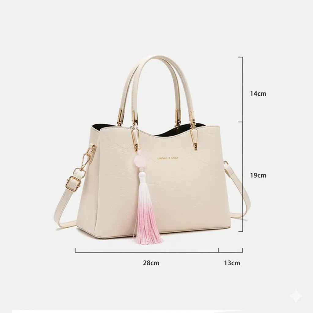 Elegant Textured Handbag with Tassel Charm
