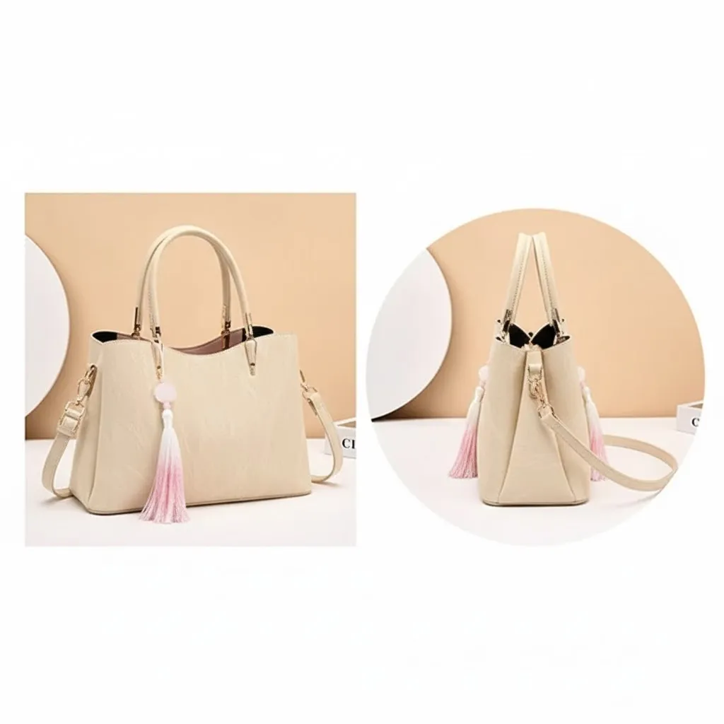 Elegant Textured Handbag with Tassel Charm