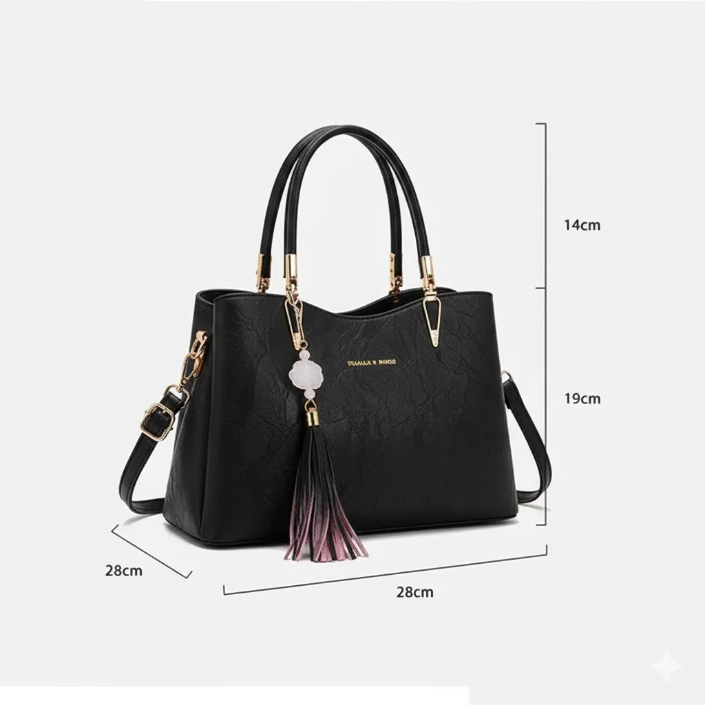 Elegant Textured Handbag with Tassel Charm