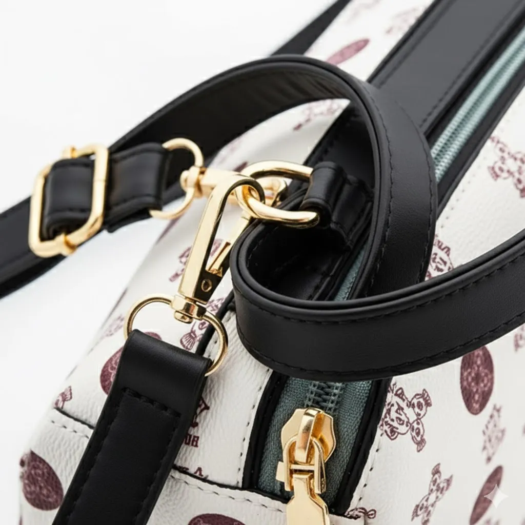 Teddy Bear Patch Monogram Print Backpack