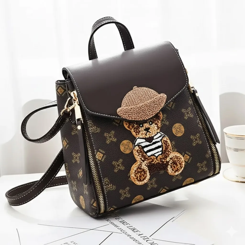 Thumbnail of Teddy Bear Patch Monogram Print Backpack