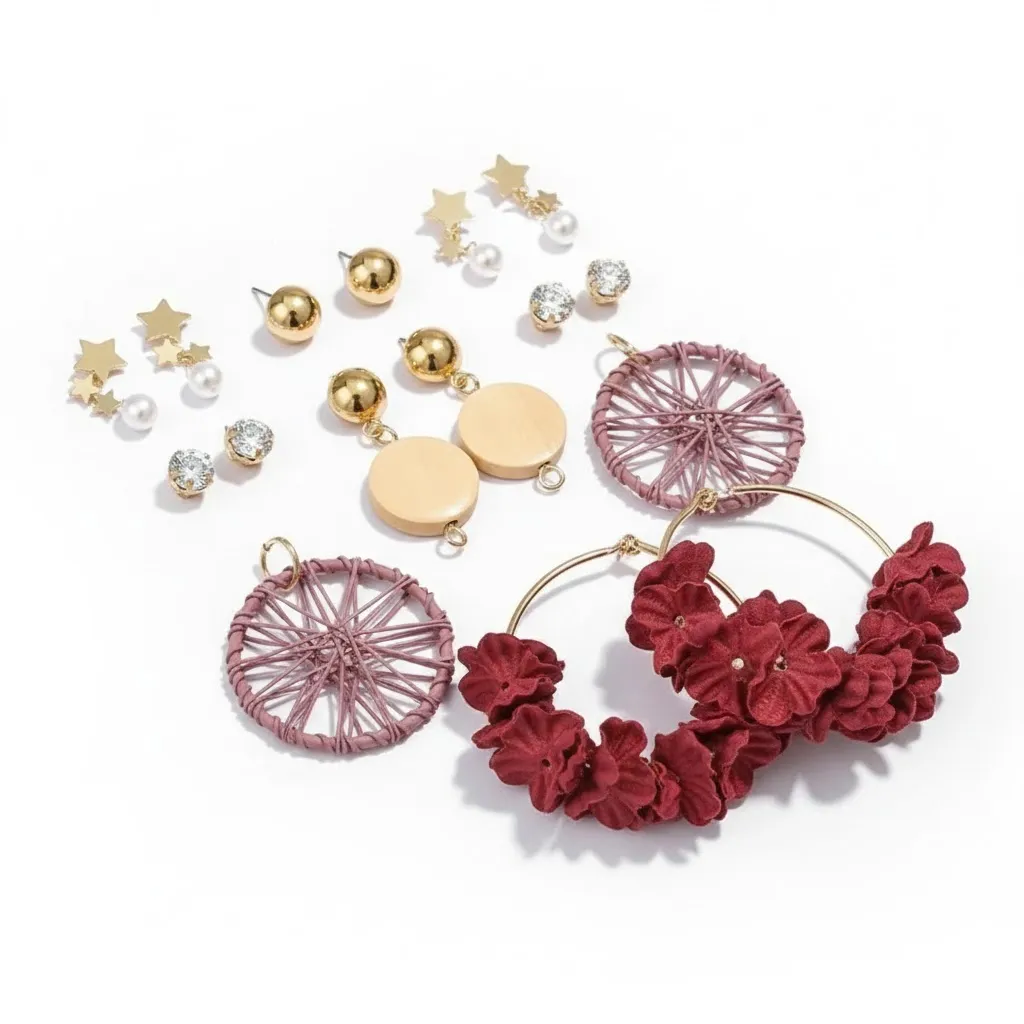 Thumbnail of 6 Pairs Colorful Flower Stud Earrings