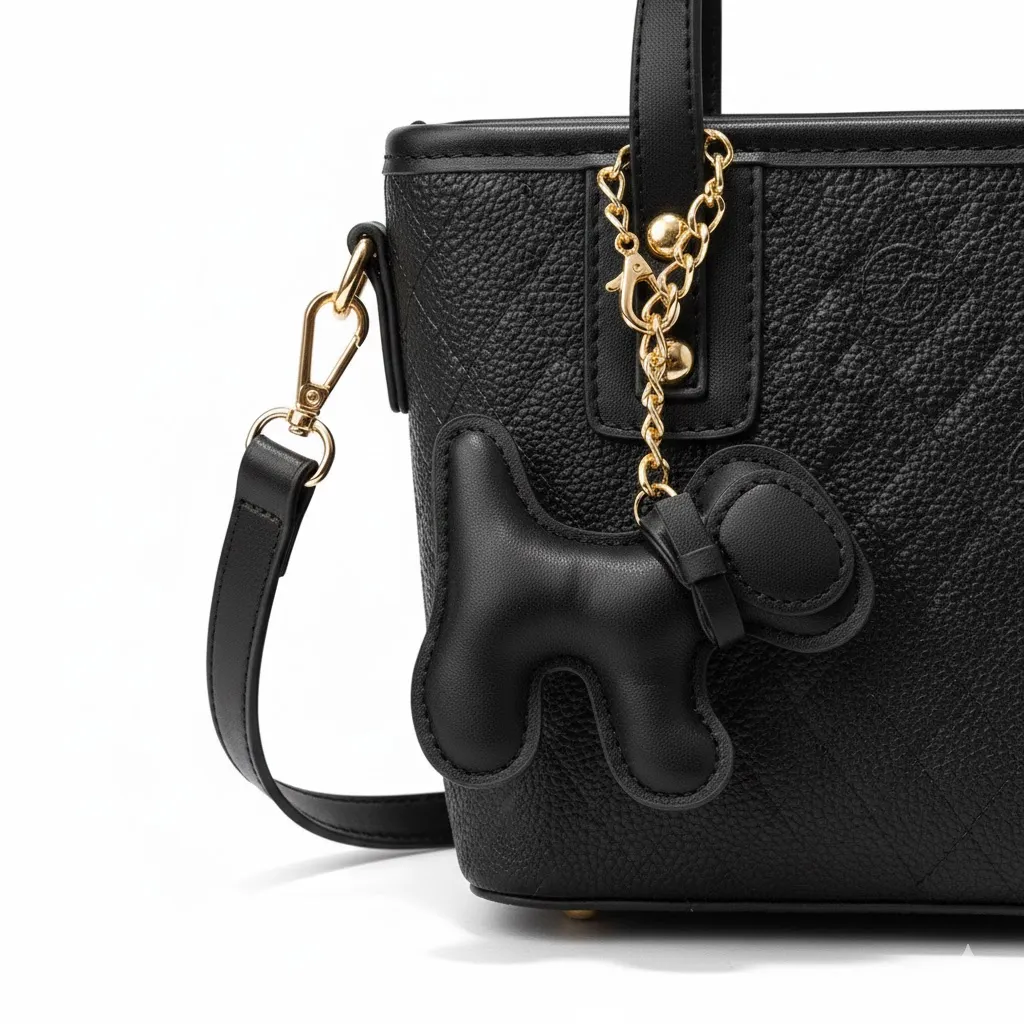 Quilted Mini Handbag with Cute Puppy Charm Keychain