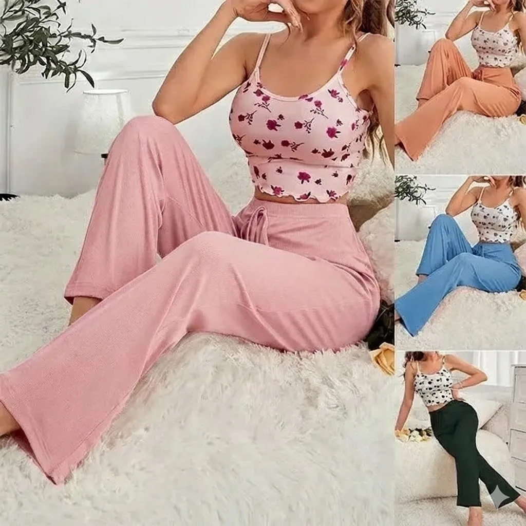 Thumbnail of Floral Crop Top Wide Leg Pajama Set