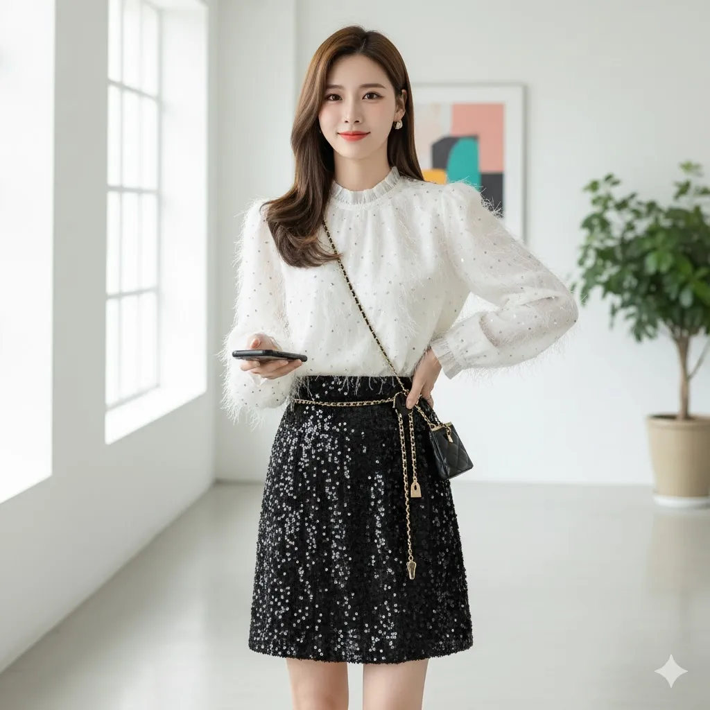 Elegant Feather & Sequin Detail Long Sleeve Sweater