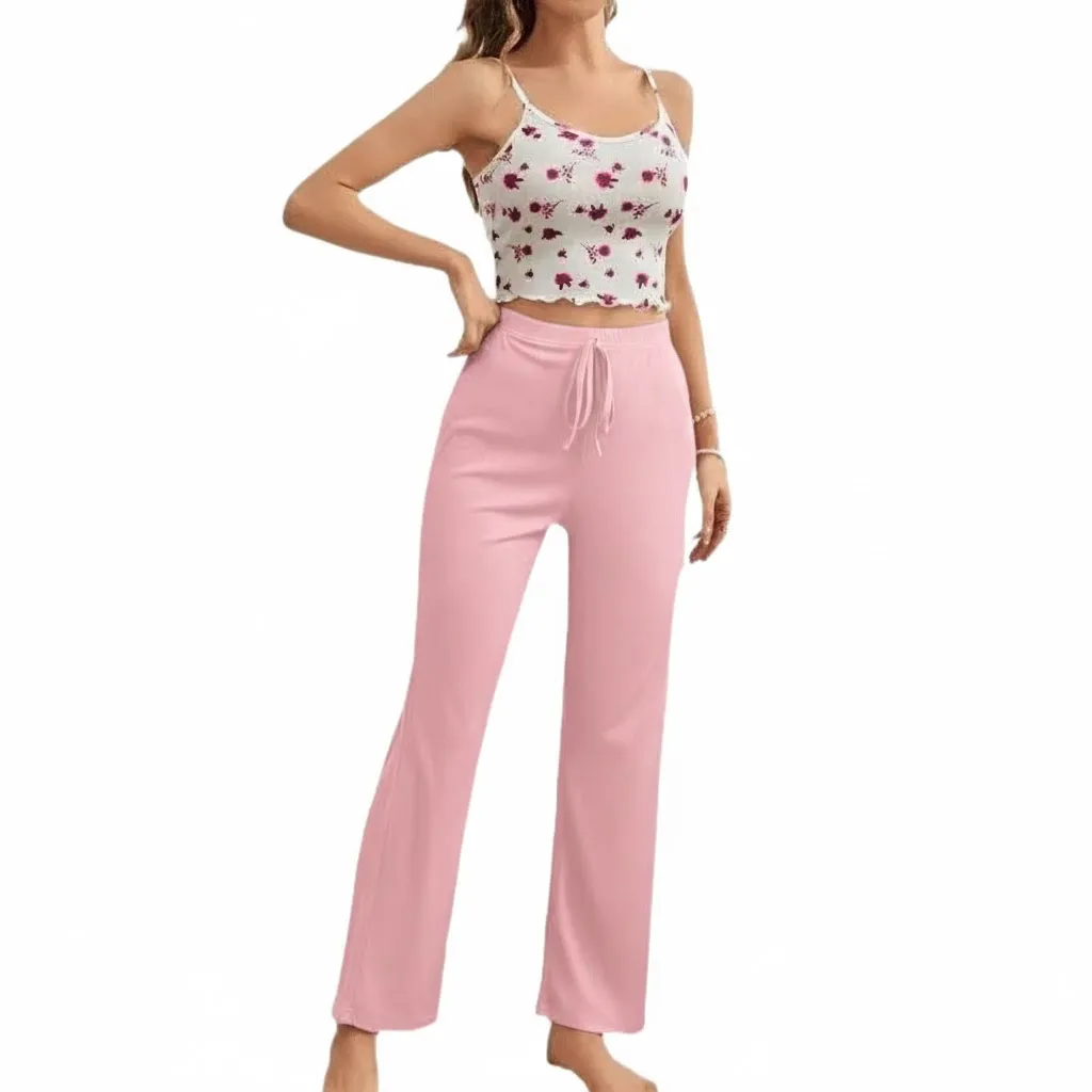 Floral Crop Top Wide Leg Pajama Set