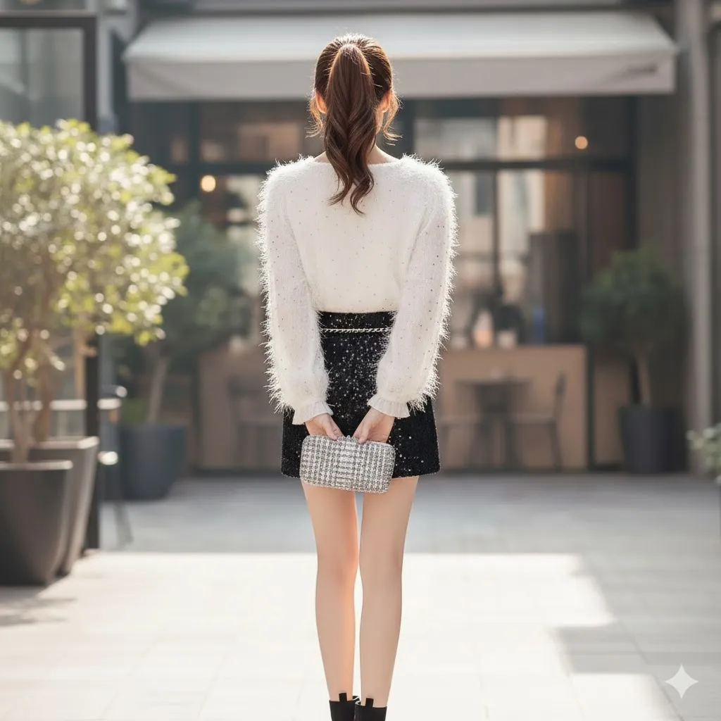 Thumbnail of Elegant Feather & Sequin Detail Long Sleeve Sweater