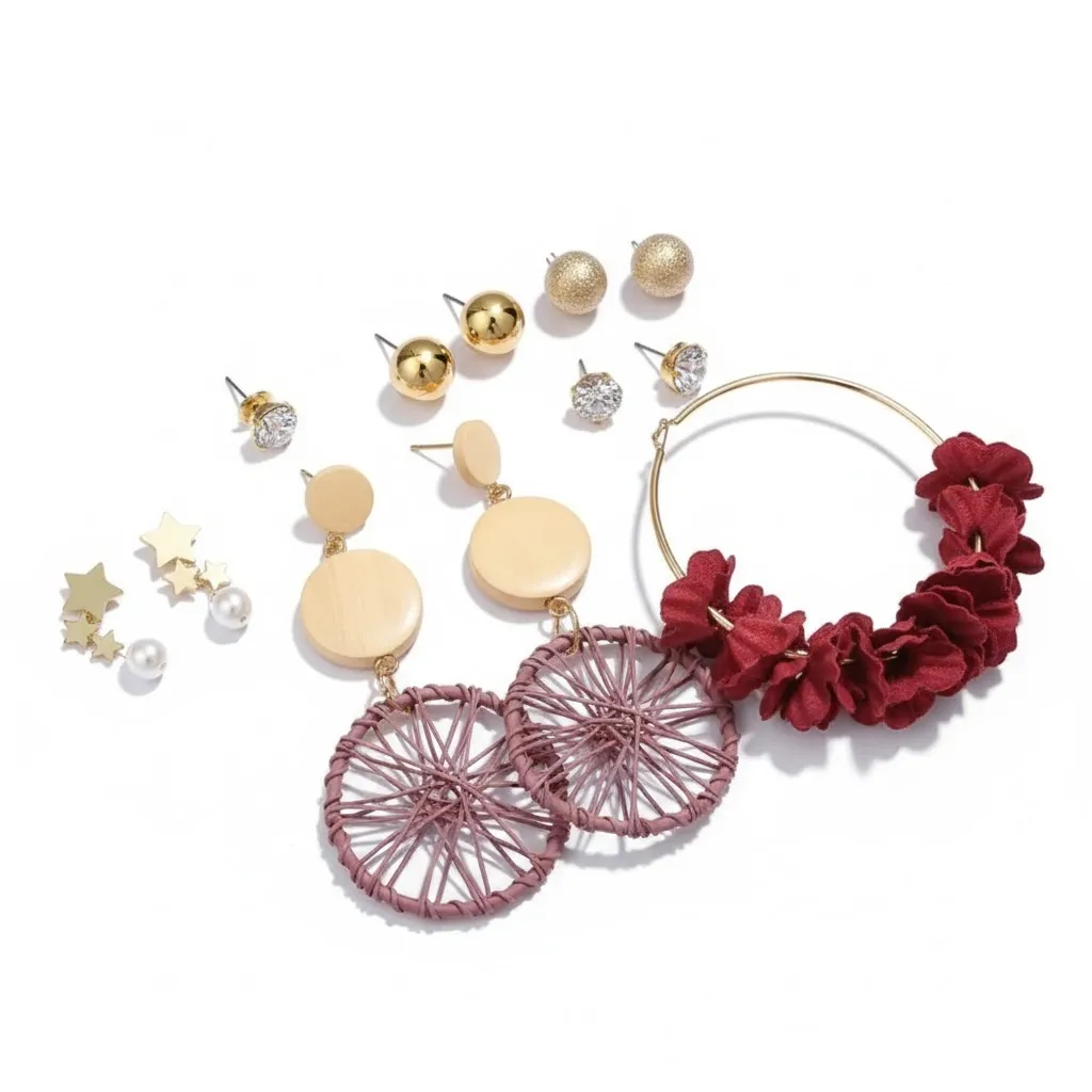 6 Pairs Colorful Flower Stud Earrings