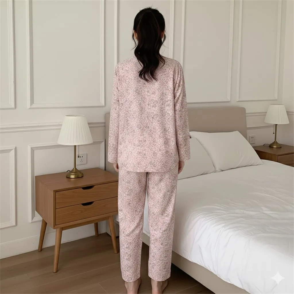 Thumbnail of Floral Cotton Button-Up Top High Waist Pant Two Piece Pajama Set