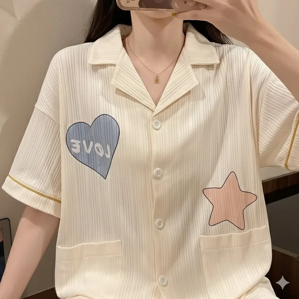 Women's 3-Piece Heart & Star Pajama Set | Dorbe UAE