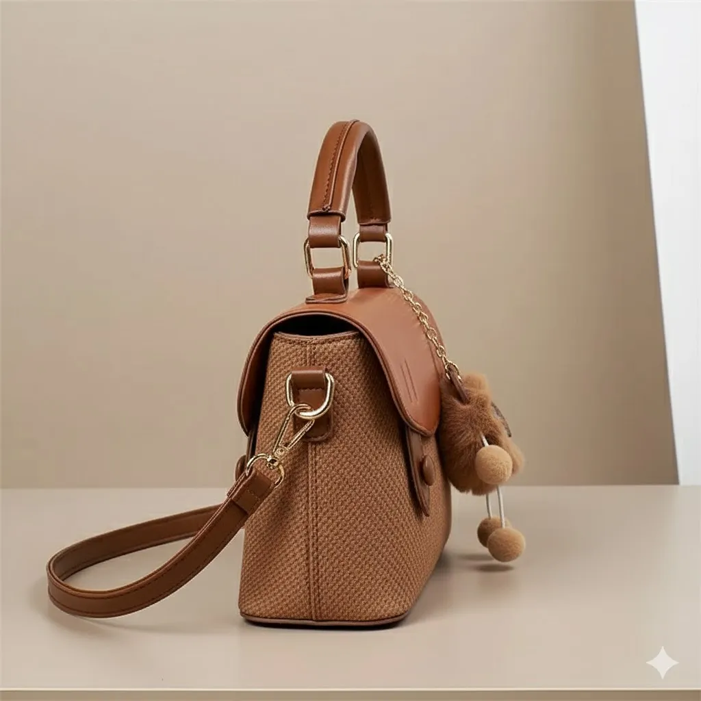 PU Leather Adjustable Shoulder Strap Compact Size Women Handbag