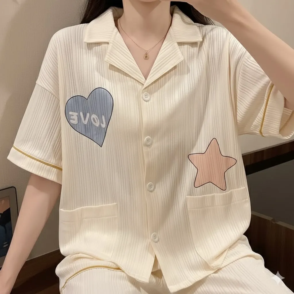 Women's 3-Piece Heart & Star Pajama Set | Dorbe UAE