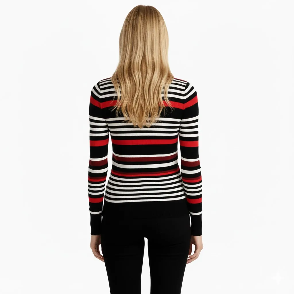 Cozy Striped Pattern Round Neck Long Sleeve Sweater Style Top
