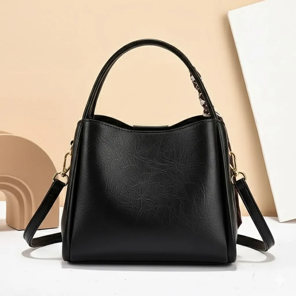 Thumbnail of Stylish Leather Plain Pattern Adjustable Strap Fashionable Handbag