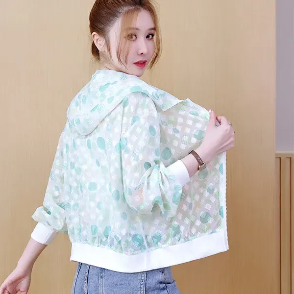 Thumbnail of Lightweight Sheer Printed Long Sleeves Zip-Up Women Jacket