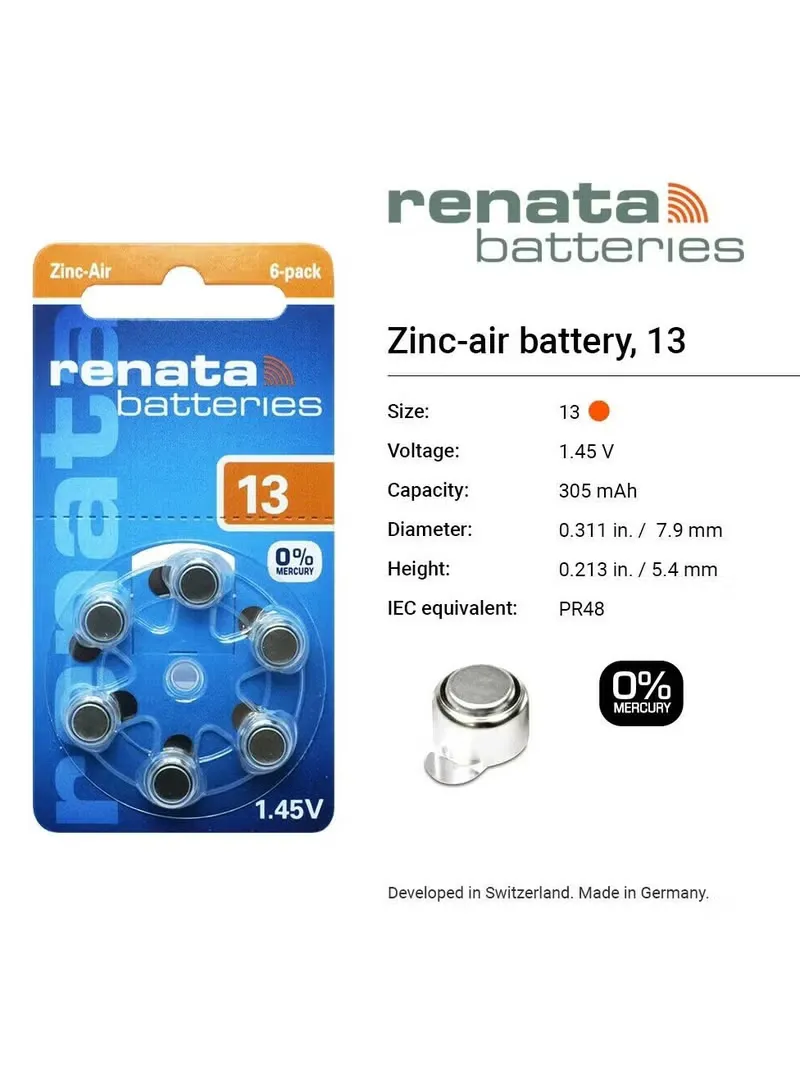 Renata Hearing aid Battery - size 13 - 60 pieces pack