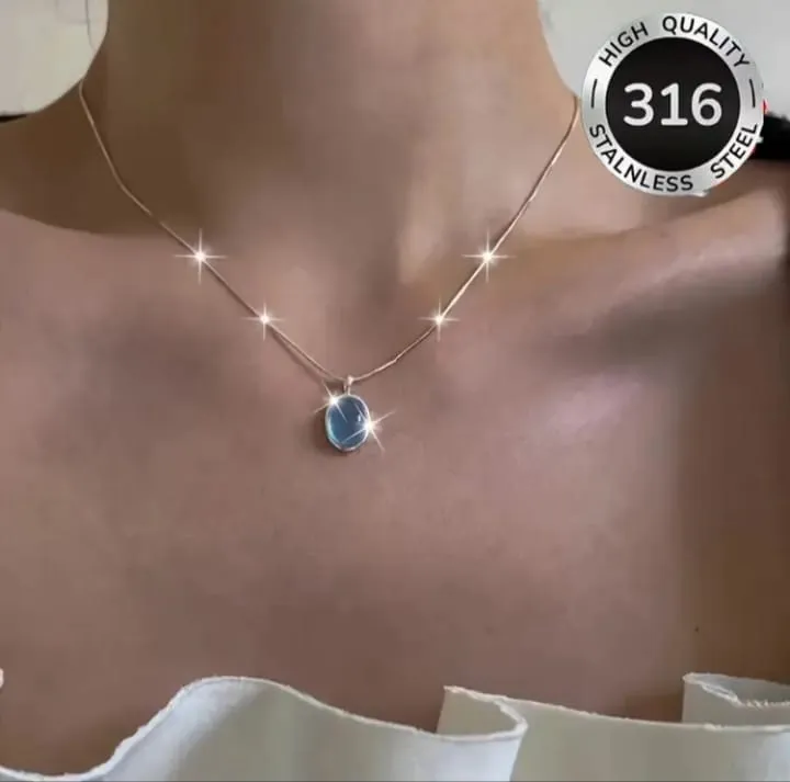 Moonstone Necklace Silver Coated Stainless Steel
