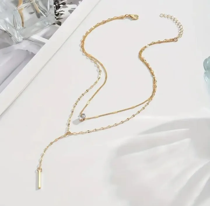 Lariat Layered Necklace Gold Plated Stainless Steel