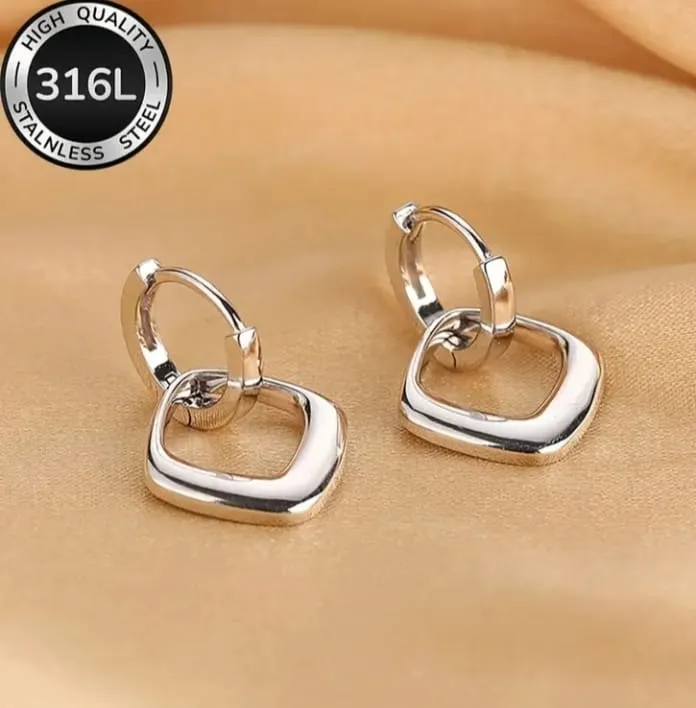 Square Link Dangling Earring Stainless Steel
